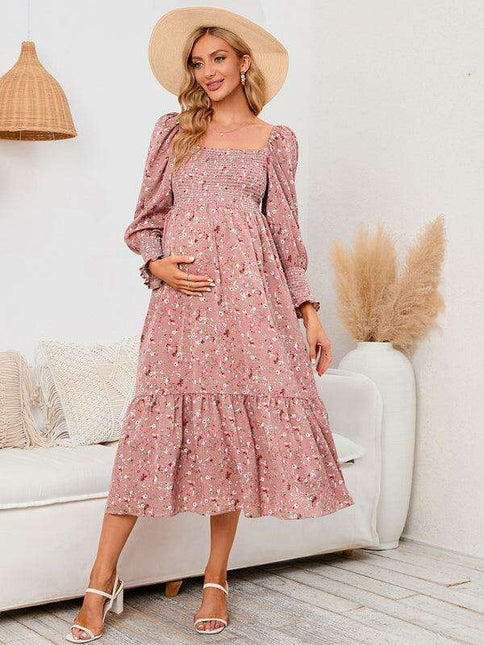 Elegant Long-Sleeved Chiffon Maxi Dress with Charming Floral Pattern for Women