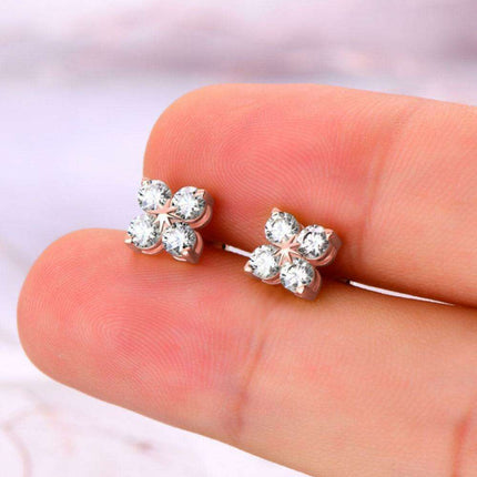 Elegant Moissanite Clover Earrings in Sterling Silver