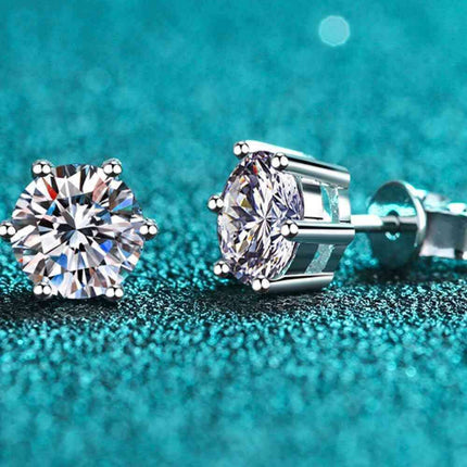 Elegant Moissanite Stud Earrings Set in Rhodium-Plated Sterling Silver