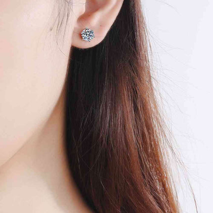Elegant Moissanite Stud Earrings Set in Rhodium-Plated Sterling Silver