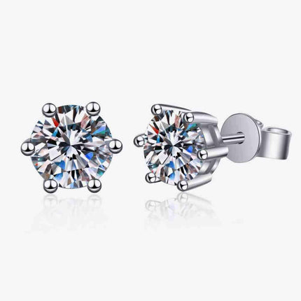 Elegant Moissanite Stud Earrings Set in Rhodium-Plated Sterling Silver