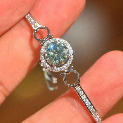 Elegant Moissanite-Studded Sterling Silver Bangle with Sparkling Zircon Details