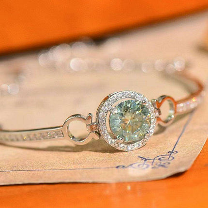 Elegant Moissanite-Studded Sterling Silver Bangle with Sparkling Zircon Details