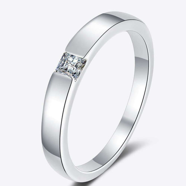 Elegant Moissanite and Sterling Silver Rhodium-Plated Ring Set with Stone Certification and Warranty