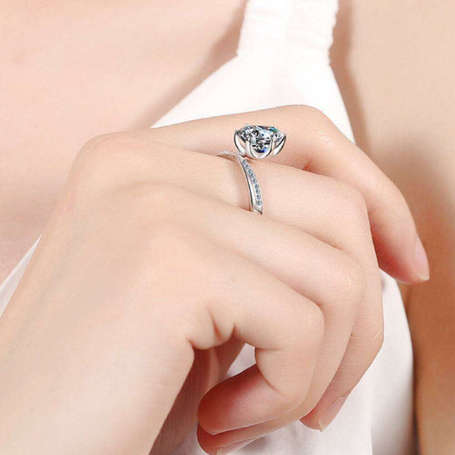Elegant Moissanite and Zircon Accented Sterling Silver Ring
