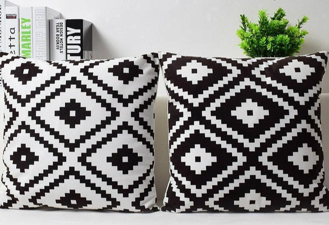 Elegant Monochrome Geometric Velvet Pillow Cover - 18"