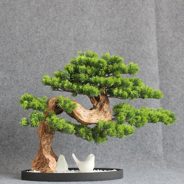 Elegant Nature-Inspired Bonsai Plant Set with Stylish Stone Base for Home Aesthetics