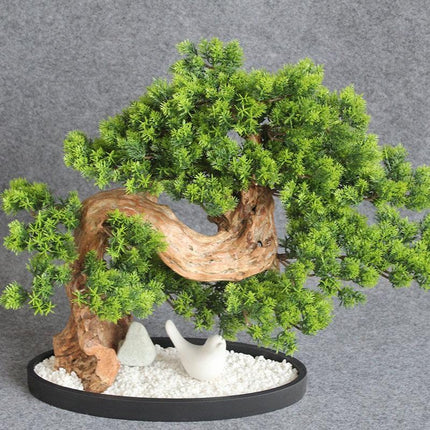 Elegant Nature-Inspired Bonsai Plant Set with Stylish Stone Base for Home Aesthetics- Très Elite- Très Elite