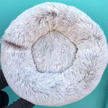 Round Faux Fur Plush Pet Bed for Dogs & Cats