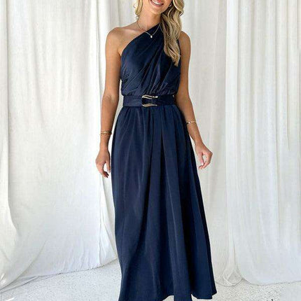 Elegant One-Shoulder Backless Dress with Unique Self-Design and Tailored Fit - Très Elite