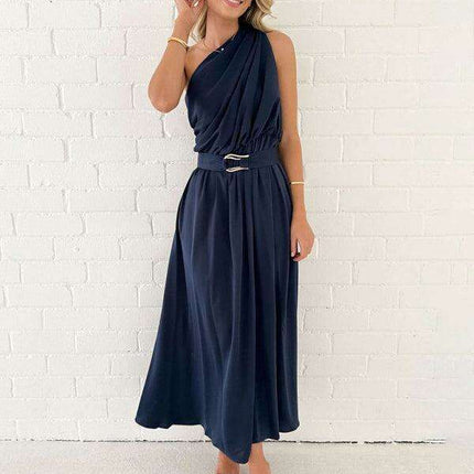 Elegant One-Shoulder Backless Dress with Unique Self-Design and Tailored Fit - Très Elite