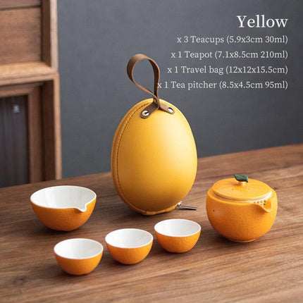 Elegant Orange Ceramic Travel Tea Set: Teapot, Cups, and Pitcher for On-the-Go Tea Lovers - Très Elite