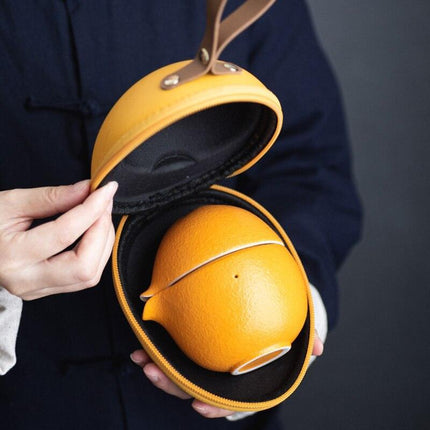 Elegant Orange Ceramic Travel Tea Set: Teapot, Cups, and Pitcher for On-the-Go Tea Lovers - Très Elite