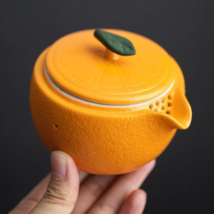 Elegant Orange Ceramic Travel Tea Set: Teapot, Cups, and Pitcher for On-the-Go Tea Lovers - Très Elite