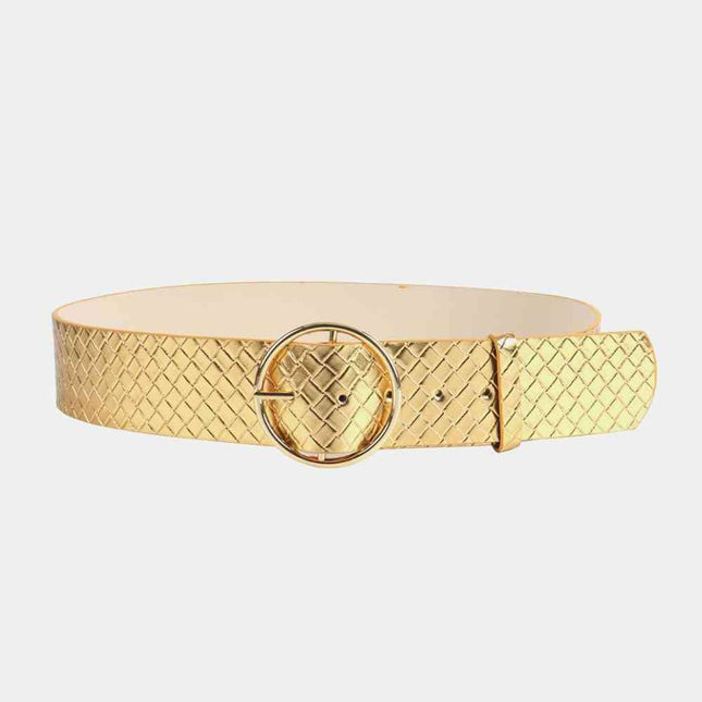 Elegant PU Leather Belt with Unique Circle Buckle Design