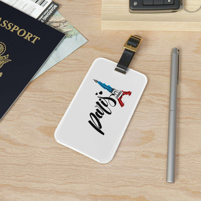 Elegant Parisian Journey: Custom Acrylic Luggage Tag with Leather Strap