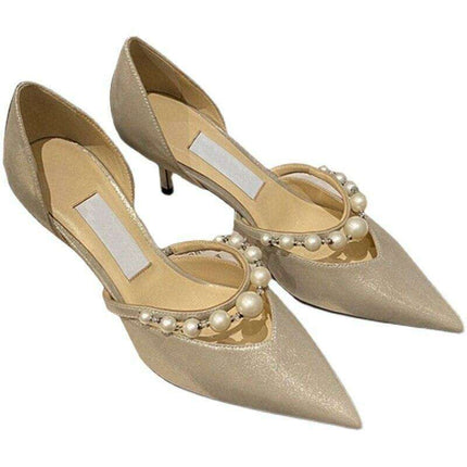 Elegant Pearl-Accented Stiletto Bridal Heels: Timeless Wedding Pumps - Très Elite