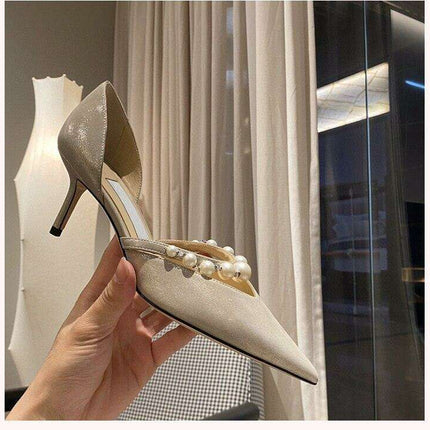 Elegant Pearl-Accented Stiletto Bridal Heels: Timeless Wedding Pumps - Très Elite