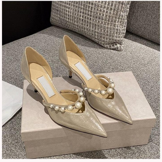 Elegant Pearl-Accented Stiletto Bridal Heels: Timeless Wedding Pumps
