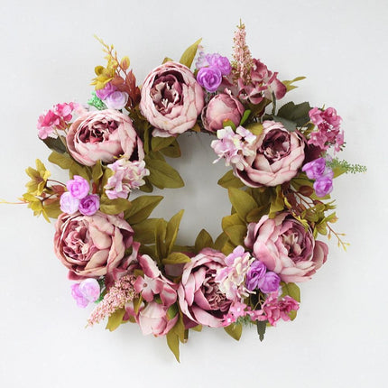 Elegant Peony Silk Flower Wreath with Rattan Accents - Perfect for Home Decor