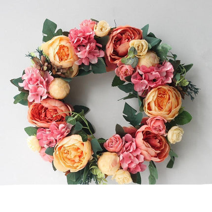 Elegant Peony Silk Flower Wreath with Rattan Accents - Perfect for Home Decor