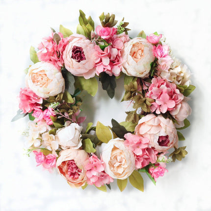 Elegant Peony Silk Flower Wreath with Rattan Accents - Perfect for Home Decor