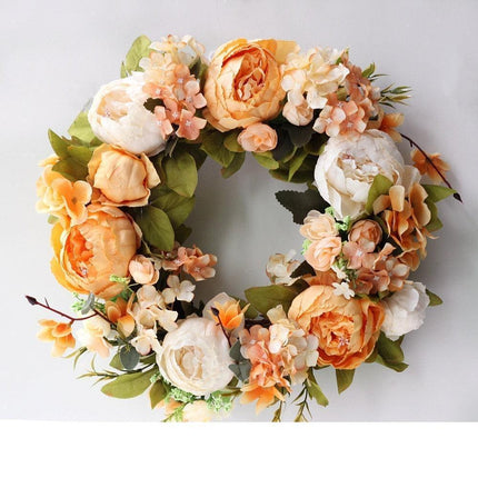 Elegant Peony Silk Flower Wreath with Rattan Accents - Perfect for Home Decor