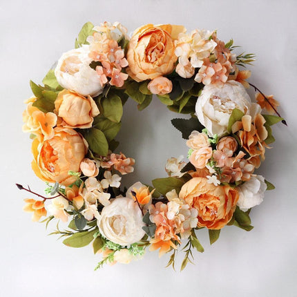 Elegant Peony Silk Flower Wreath with Rattan Accents - Perfect for Home Decor