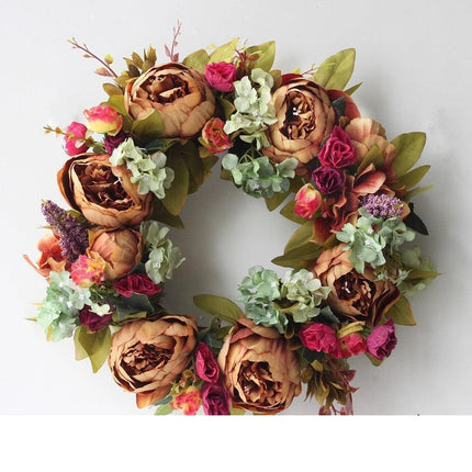 Elegant Peony Silk Flower Wreath with Rattan Accents - Perfect for Home Decor