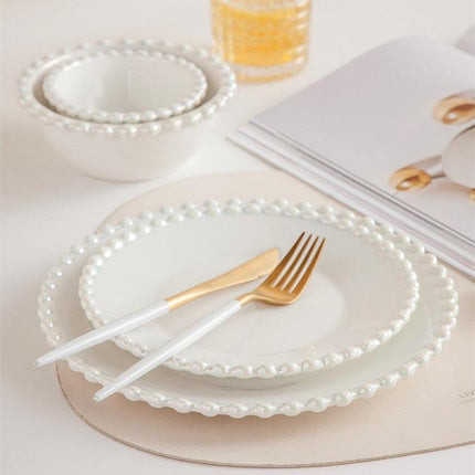 Elegant Porcelain Bowl with Pearl Shell Edge - Sophisticated Tableware for Memorable Dining