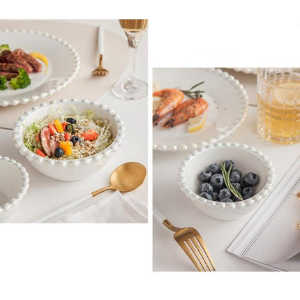 Elegant Porcelain Bowl with Pearl Shell Edge - Sophisticated Tableware for Memorable Dining