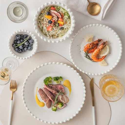 Elegant Porcelain Bowl with Pearl Shell Edge - Sophisticated Tableware for Memorable Dining - Très Elite