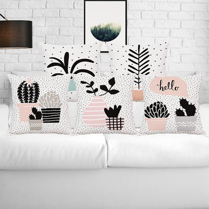Elegant Potted Cactus Linen Pillow Cover - Sophisticated Home Decor Accent - Très Elite