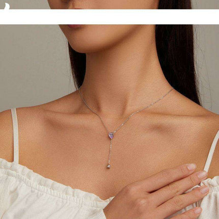 Elegant Purple Zircon Lily of the Valley Pendant Necklace in Sterling Silver with Adjustable Chain - Très Elite