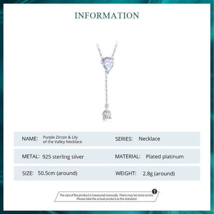 Elegant Purple Zircon Lily of the Valley Pendant Necklace in Sterling Silver with Adjustable Chain - Très Elite