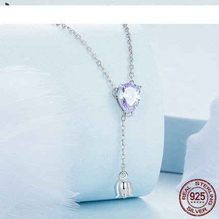 Elegant Purple Zircon Lily of the Valley Pendant Necklace in Sterling Silver with Adjustable Chain - Très Elite