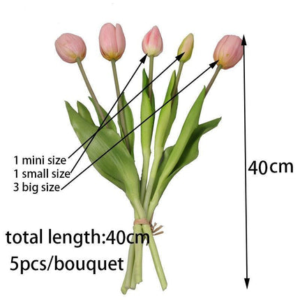 Elegant Real Touch Silicone Tulip Bouquet - 5pcs Faux Flower Arrangement for Weddings & Home Décor - Très Elite