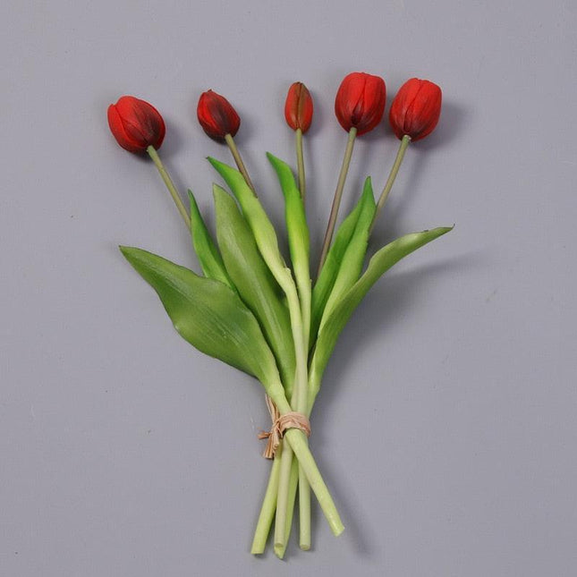 Elegant Real Touch Silicone Tulip Bouquet - 5pcs Faux Flower Arrangement for Weddings & Home Décor
