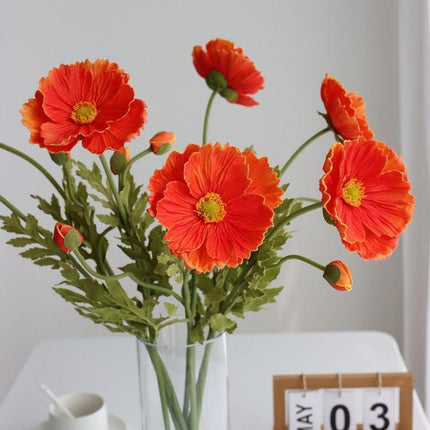 Elegant Realistic Poppy Faux Flower Bouquet - Luxurious Floral Centerpiece for Stylish Decor - Très Elite