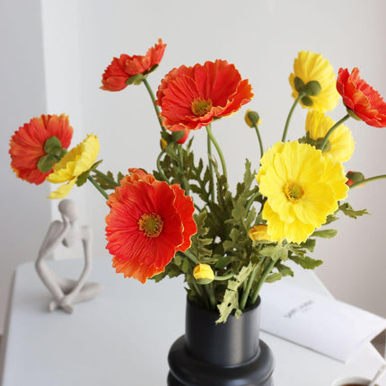 Elegant Realistic Poppy Faux Flower Bouquet - Luxurious Floral Centerpiece for Stylish Decor - Très Elite