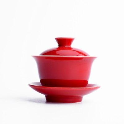 Elegant Red Ceramic Chinese Wedding Tea Ceremony Set - Exquisite Teapot and Teacups for Memorable Celebrations - Très Elite