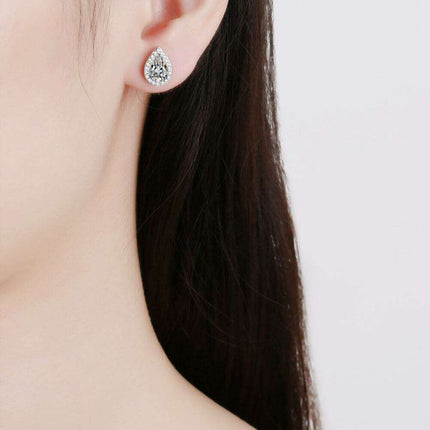 Elegant Rhodium-Enhanced Moissanite Teardrop Earrings in Sterling Silver - Très Elite
