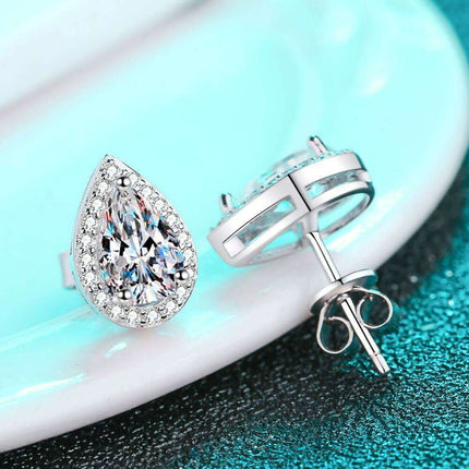 Elegant Rhodium-Enhanced Moissanite Teardrop Earrings in Sterling Silver - Très Elite