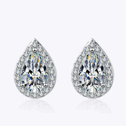 Elegant Rhodium-Enhanced Moissanite Teardrop Earrings in Sterling Silver - Très Elite
