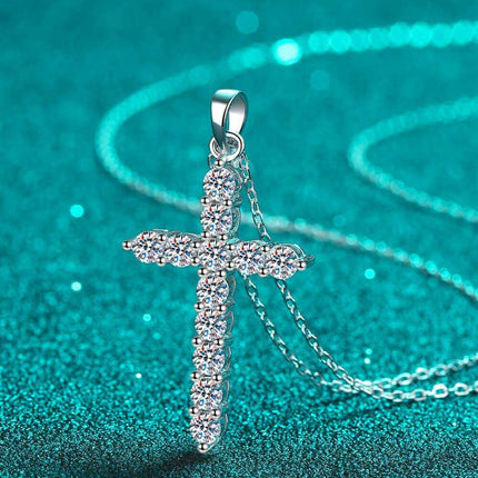 Elegant Rhodium-Finished Sterling Silver Cross Necklace with Lab-Diamonds