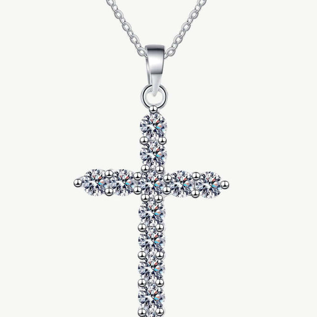 Elegant Rhodium-Finished Sterling Silver Cross Necklace with Lab-Diamonds