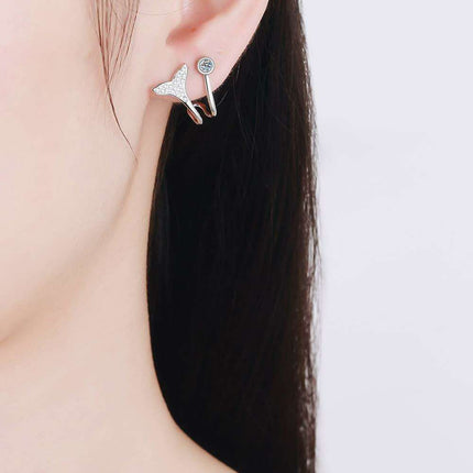Elegant Rhodium-Plated Sterling Silver Fishtail Earrings with Dazzling Lab-Diamond Details