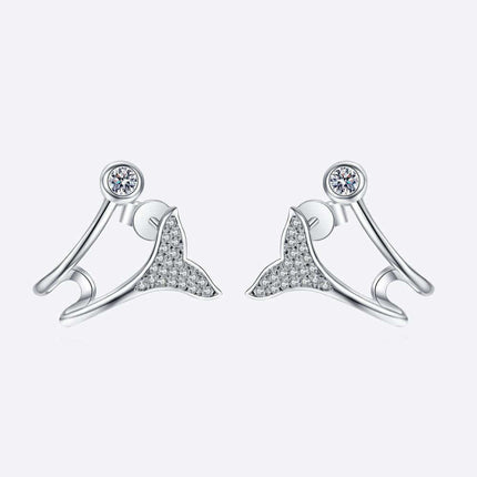 Elegant Rhodium-Plated Sterling Silver Fishtail Earrings with Dazzling Lab-Diamond Details