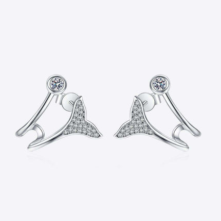 Elegant Rhodium-Plated Sterling Silver Fishtail Earrings with Dazzling Lab-Diamond Details