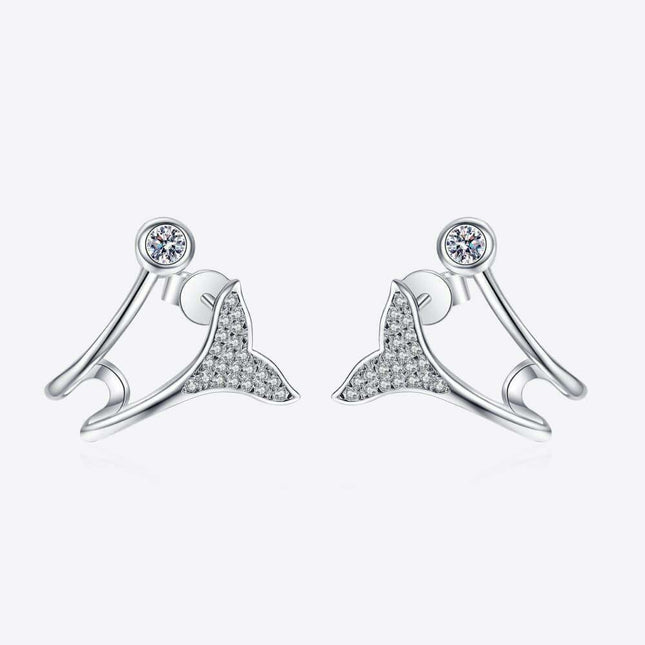 Elegant Rhodium-Plated Sterling Silver Fishtail Earrings with Dazzling Lab-Diamond Details